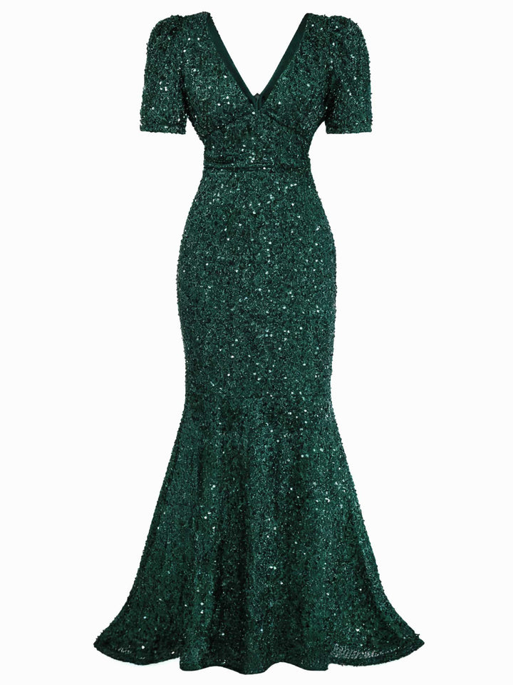 1930s Sequin Bow Maxi Mermaid Dress - vintage dress, retro fashion