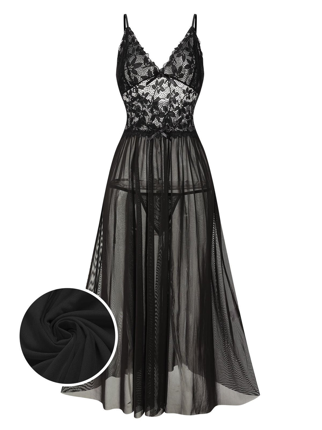 She slips into this Sheer Lace Spaghetti Straps Nightgown and suddenly it&