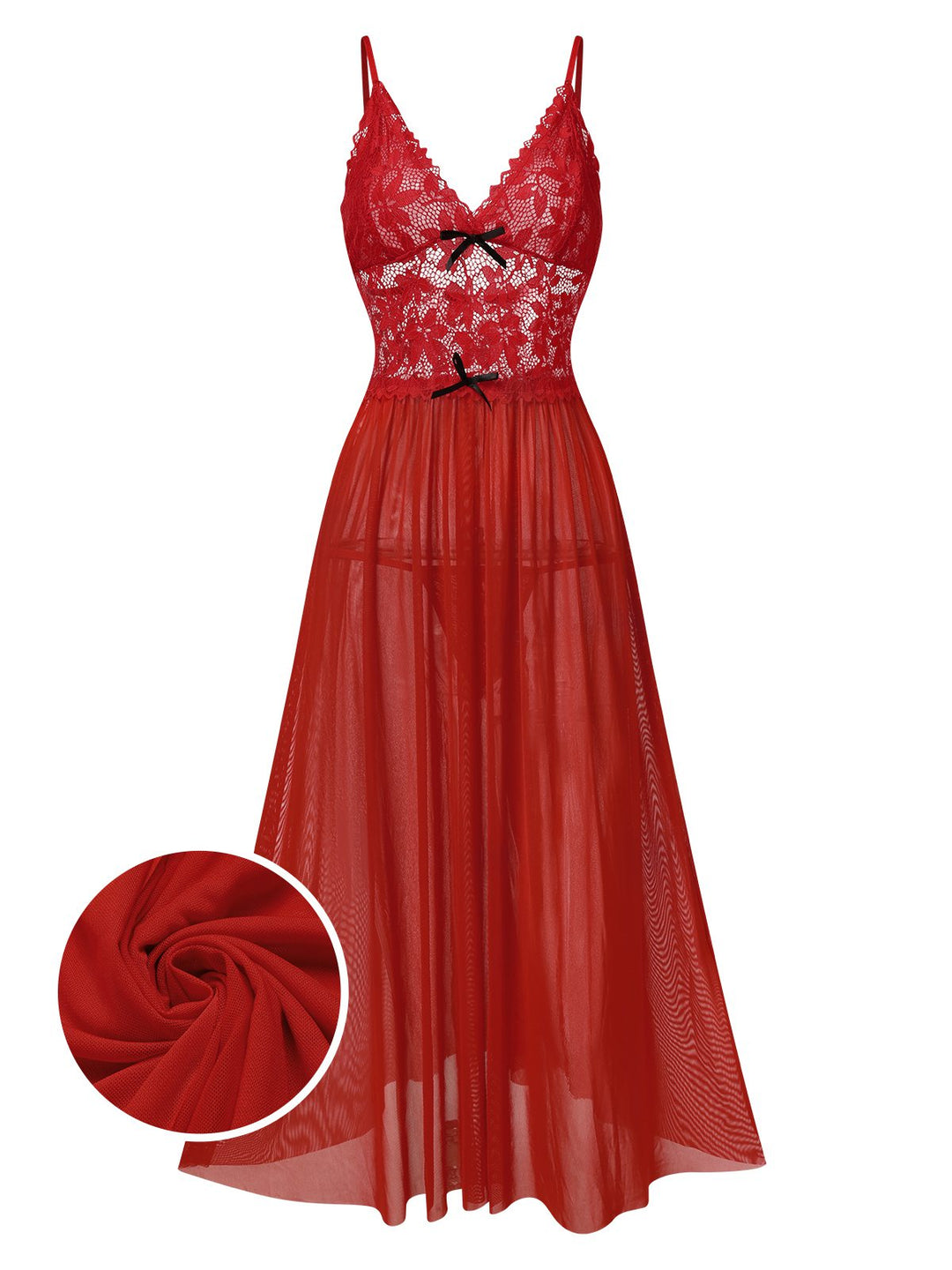This Sheer Lace Spaghetti Straps Nightgown wraps her in elegance, one twirl at a time