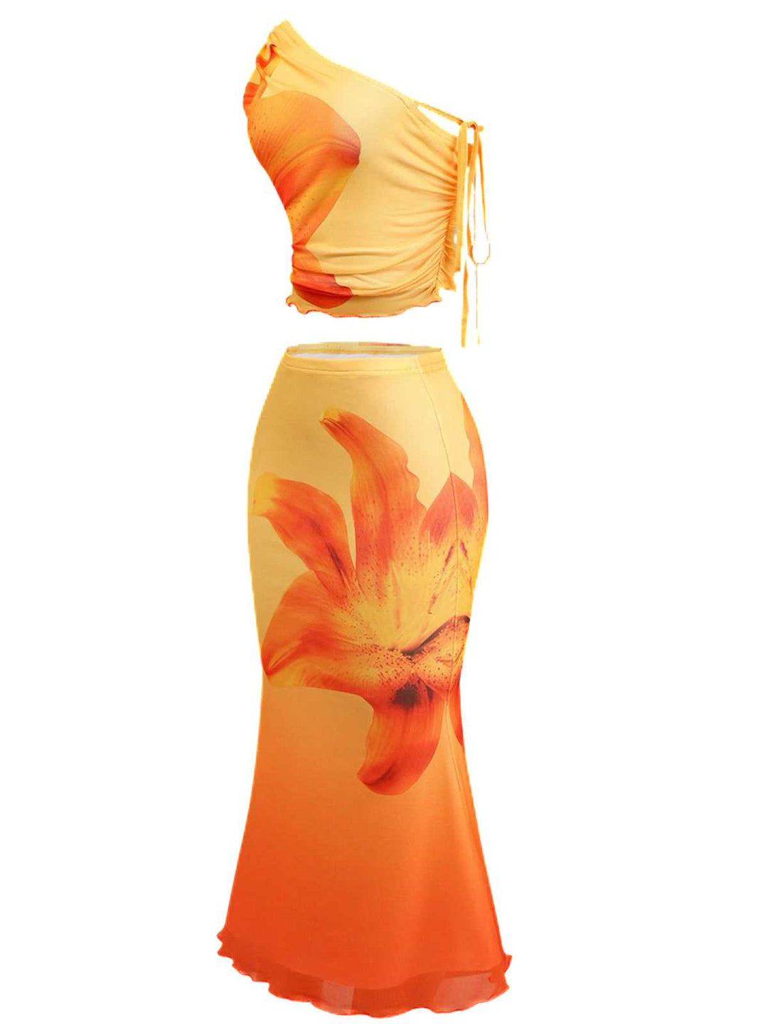 2PCS 1930s Lily Mesh One-Shoulder Crop Top &amp; Mermaid Skirt - vintage skirt, retro style