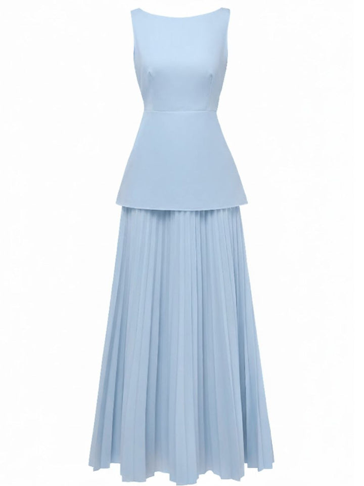 2PCS 1930s Sleeveless Boat Neck Knit Top &amp; Pleated Maxi Skirt - vintage skirt, retro style