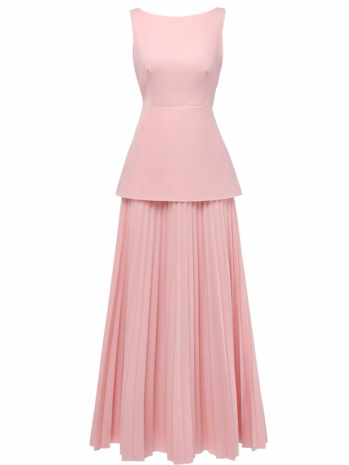 2PCS 1930s Sleeveless Boat Neck Knit Top &amp; Pleated Maxi Skirt - vintage skirt, retro style