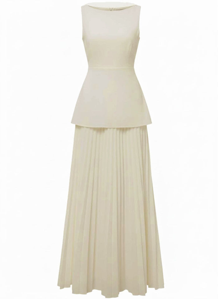 2PCS 1930s Sleeveless Boat Neck Knit Top &amp; Pleated Maxi Skirt - vintage skirt, retro style