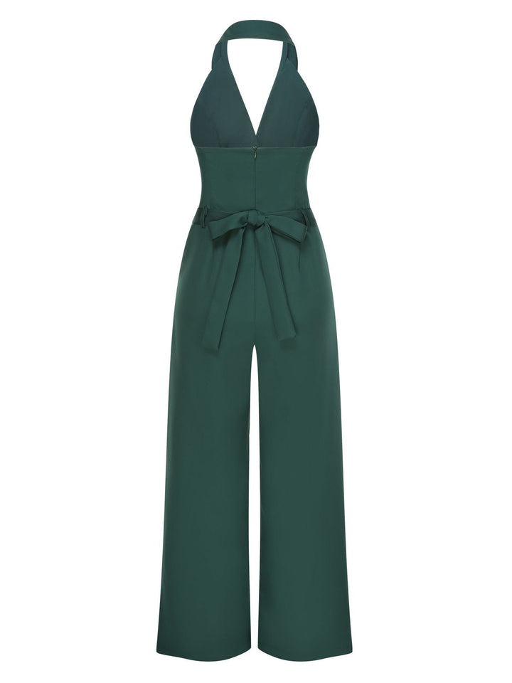 1930s Solid Button Halter Lapel Jumpsuit, vintage romper, retro jumpsuit - perfect for women who love vintage and retro fashion
