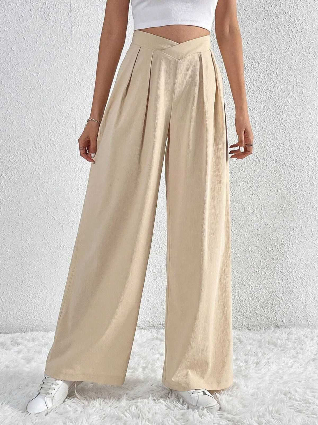 1930s Solid Cross Pleated Straight Pants — 1930s confidence tailored for her stride