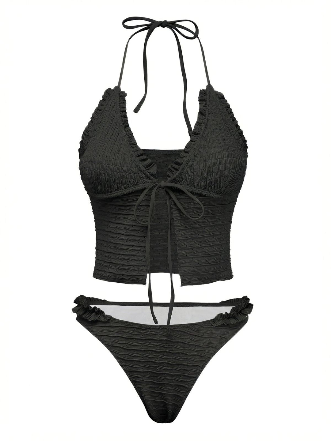 Solid-Cut-Out-Shirred-Bikini-Set, vintage, retro, swimwear
