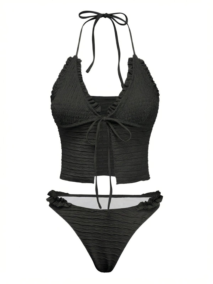 Solid-Cut-Out-Shirred-Bikini-Set, vintage, retro, swimwear