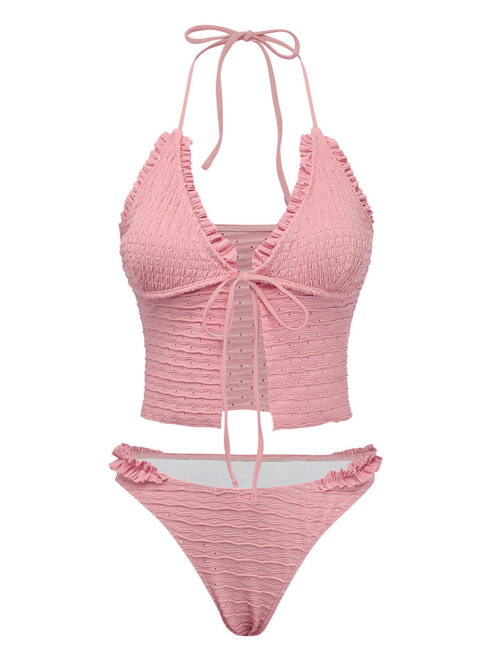 Solid-Cut-Out-Shirred-Bikini-Set, vintage, retro, swimwear