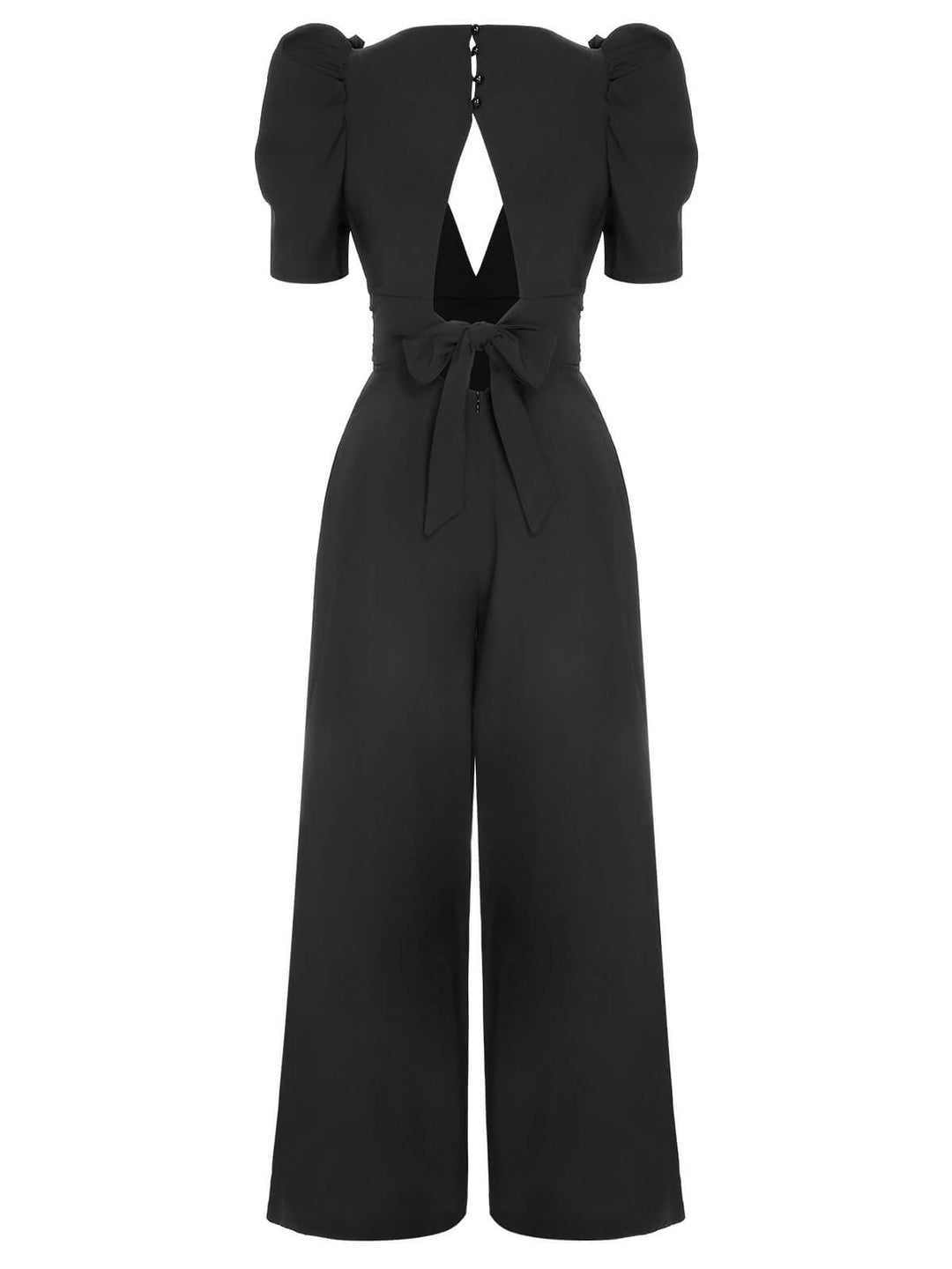 1930s Solid Deep V Puff Sleeves Jumpsuit — 1930s style that transcends decades