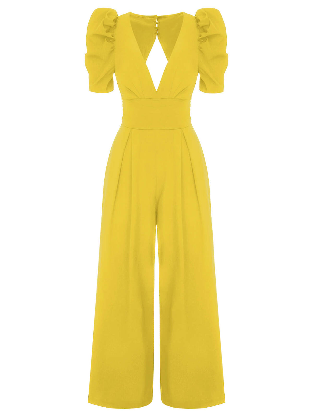 1930s Solid Deep V Puff Sleeves Jumpsuit, vintage romper, retro jumpsuit - perfect for women who love vintage and retro fashion
