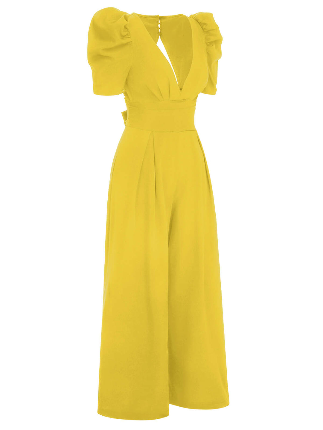 1930s Solid Deep V Puff Sleeves Jumpsuit, vintage romper, retro jumpsuit - perfect for women who love vintage and retro fashion