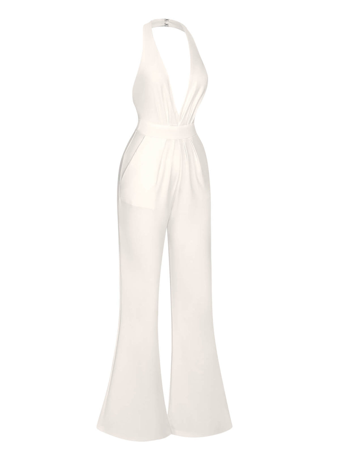 1930s Solid Deep V-Neck Halter Jumpsuit, vintage romper, retro jumpsuit - perfect for women who love vintage and retro fashion