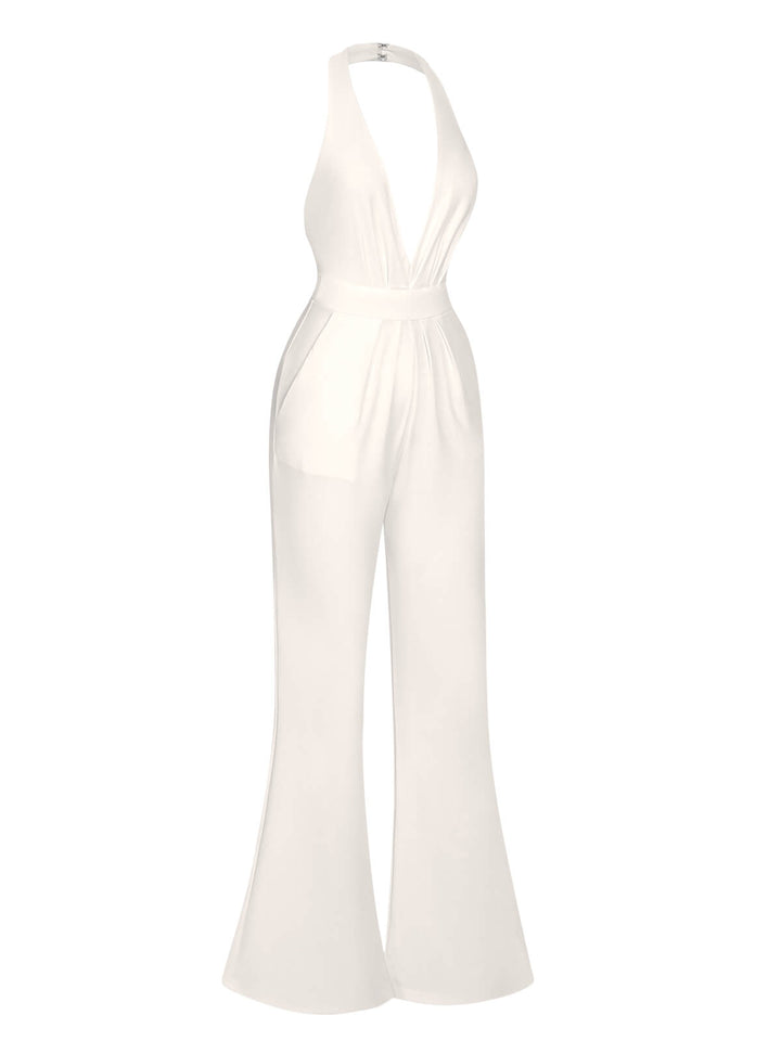 1930s Solid Deep V-Neck Halter Jumpsuit, vintage romper, retro jumpsuit - perfect for women who love vintage and retro fashion