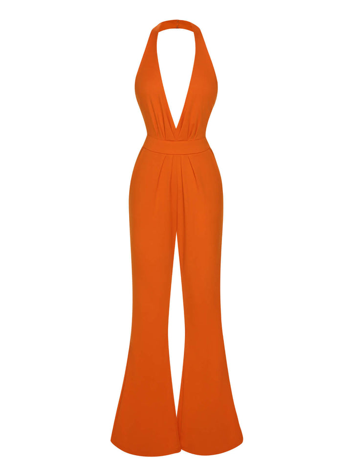 1930s Solid Deep V-Neck Halter Jumpsuit, vintage romper, retro jumpsuit - perfect for women who love vintage and retro fashion