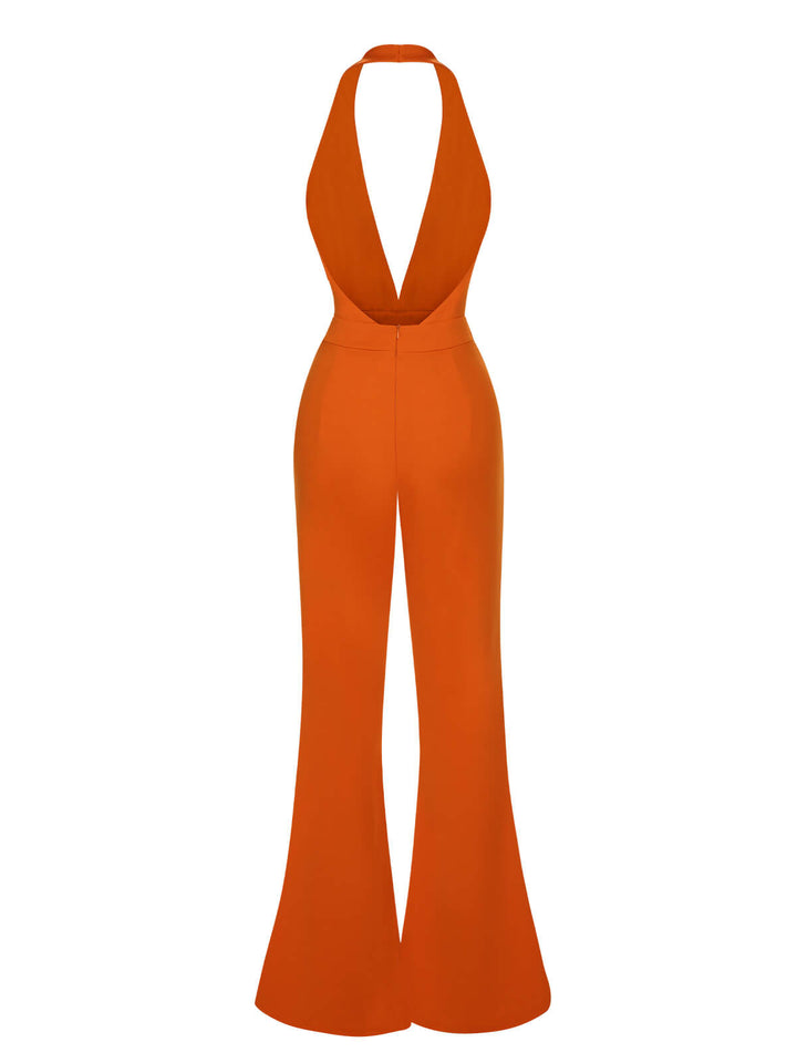 1930s Solid Deep V-Neck Halter Jumpsuit, vintage romper, retro jumpsuit - perfect for women who love vintage and retro fashion