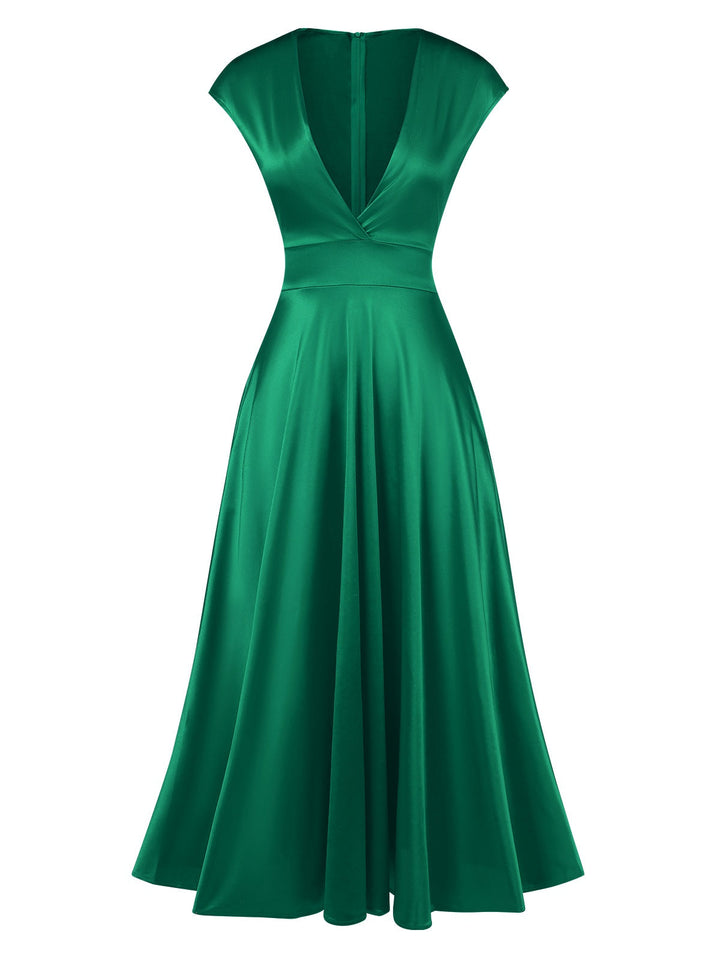 1930s Solid Deep V-Neck Satin Dress, vintage dress, retro fashion - perfect for women who love vintage and retro fashion