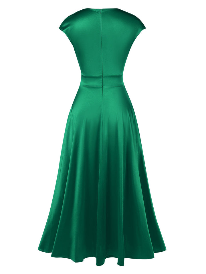 1930s Solid Deep V-Neck Satin Dress, vintage dress, retro fashion - perfect for women who love vintage and retro fashion