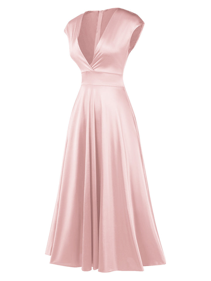 1930s Solid Deep V-Neck Satin Dress — a 1930s silhouette that turns sidewalks into runways