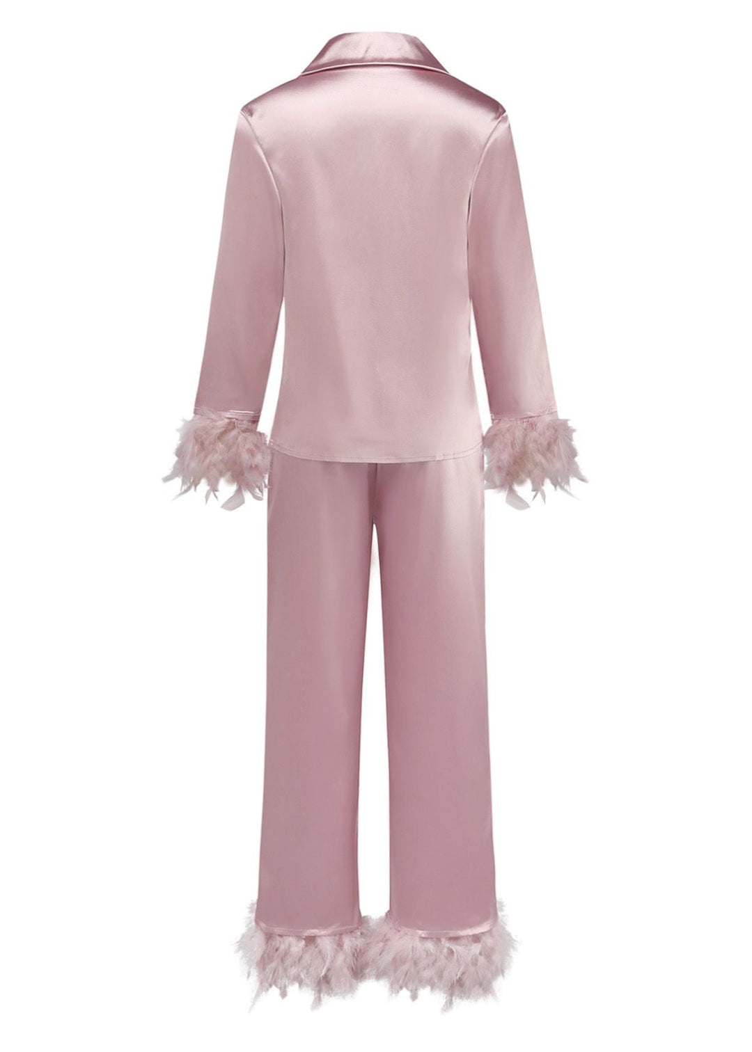 Solid Feather Trim Satin Pajama Set - vintage fashion, retro style