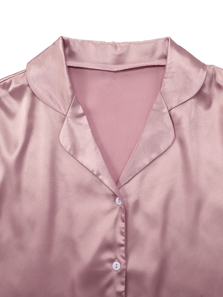 Solid Feather Trim Satin Pajama Set - vintage fashion, retro style