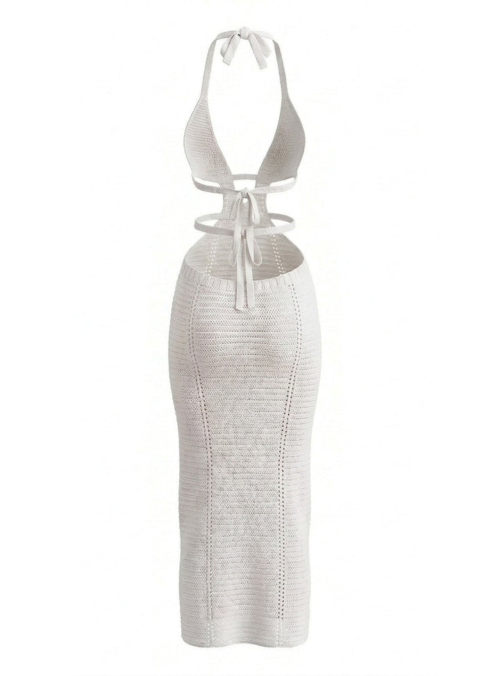 1930s Solid Halter Cutout Crocheting Cover-Up Dress - vintage dress, retro fashion