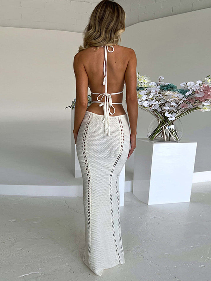 1930s Solid Halter Cutout Crocheting Cover-Up Dress - vintage dress, retro fashion