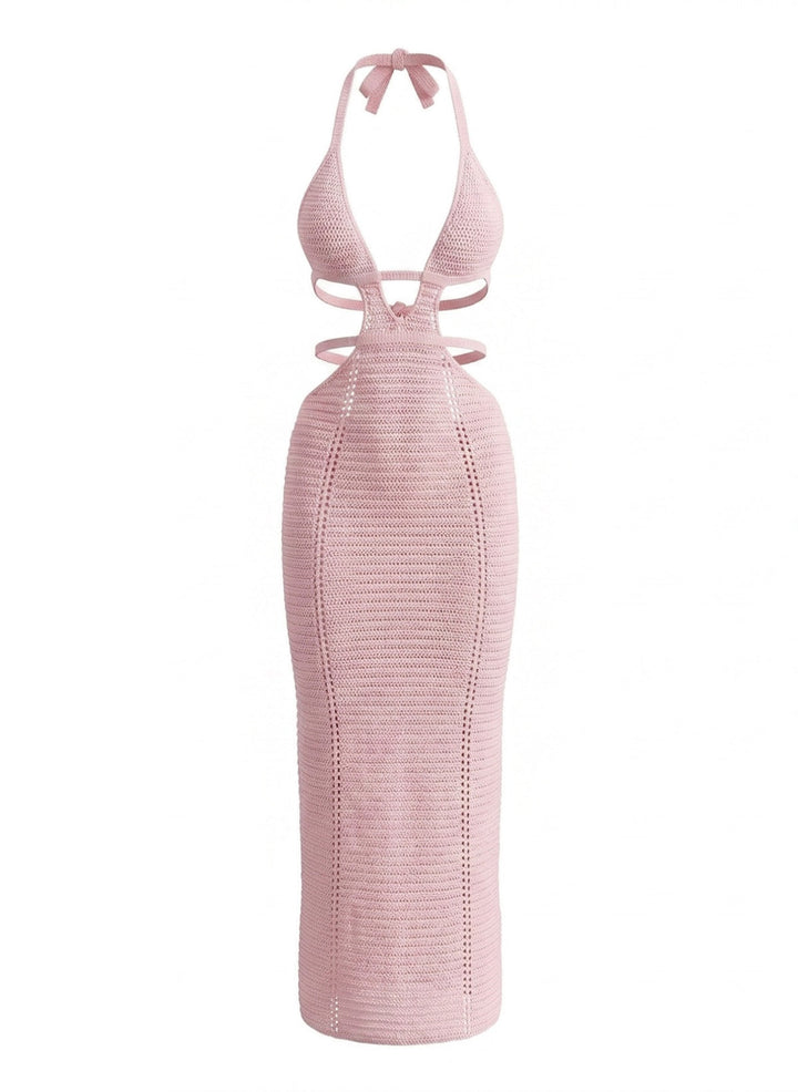 1930s Solid Halter Cutout Crocheting Cover-Up Dress - vintage dress, retro fashion