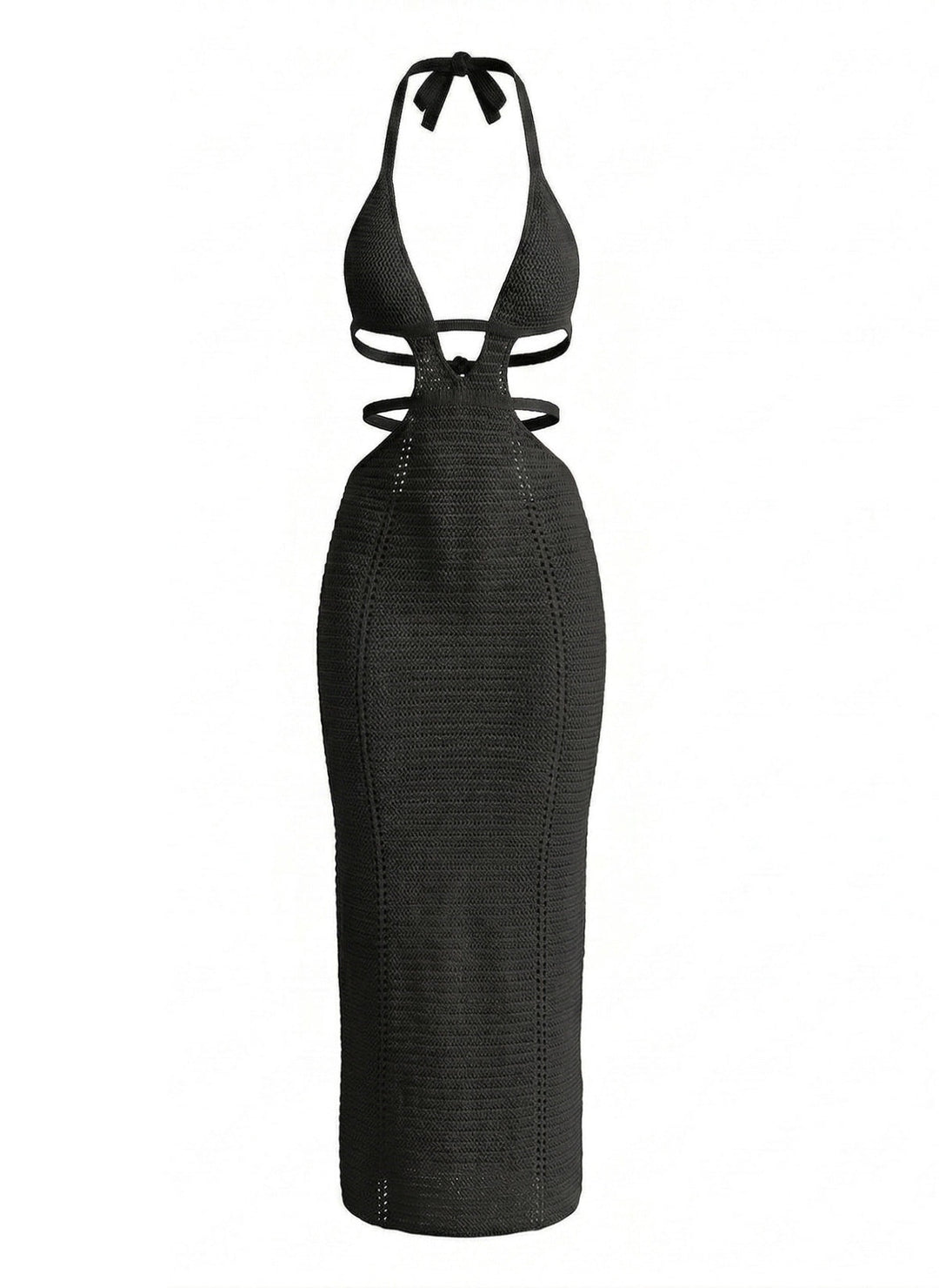1930s Solid Halter Cutout Crocheting Cover-Up Dress - vintage dress, retro fashion
