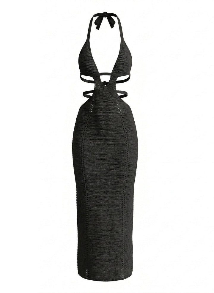 1930s Solid Halter Cutout Crocheting Cover-Up Dress - vintage dress, retro fashion