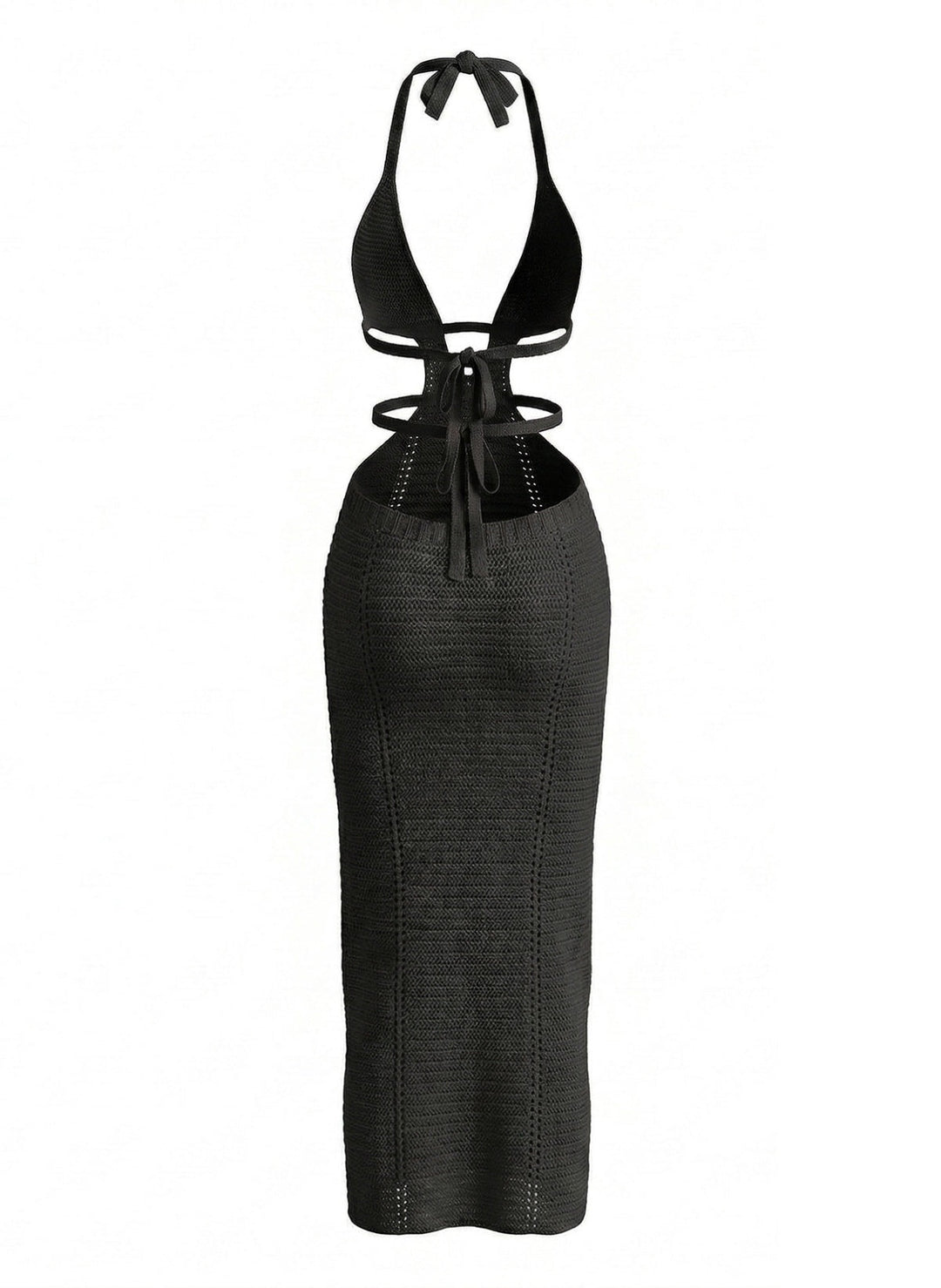1930s Solid Halter Cutout Crocheting Cover-Up Dress - vintage dress, retro fashion