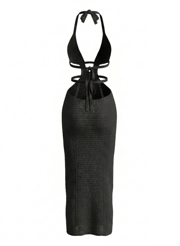 1930s Solid Halter Cutout Crocheting Cover-Up Dress - vintage dress, retro fashion