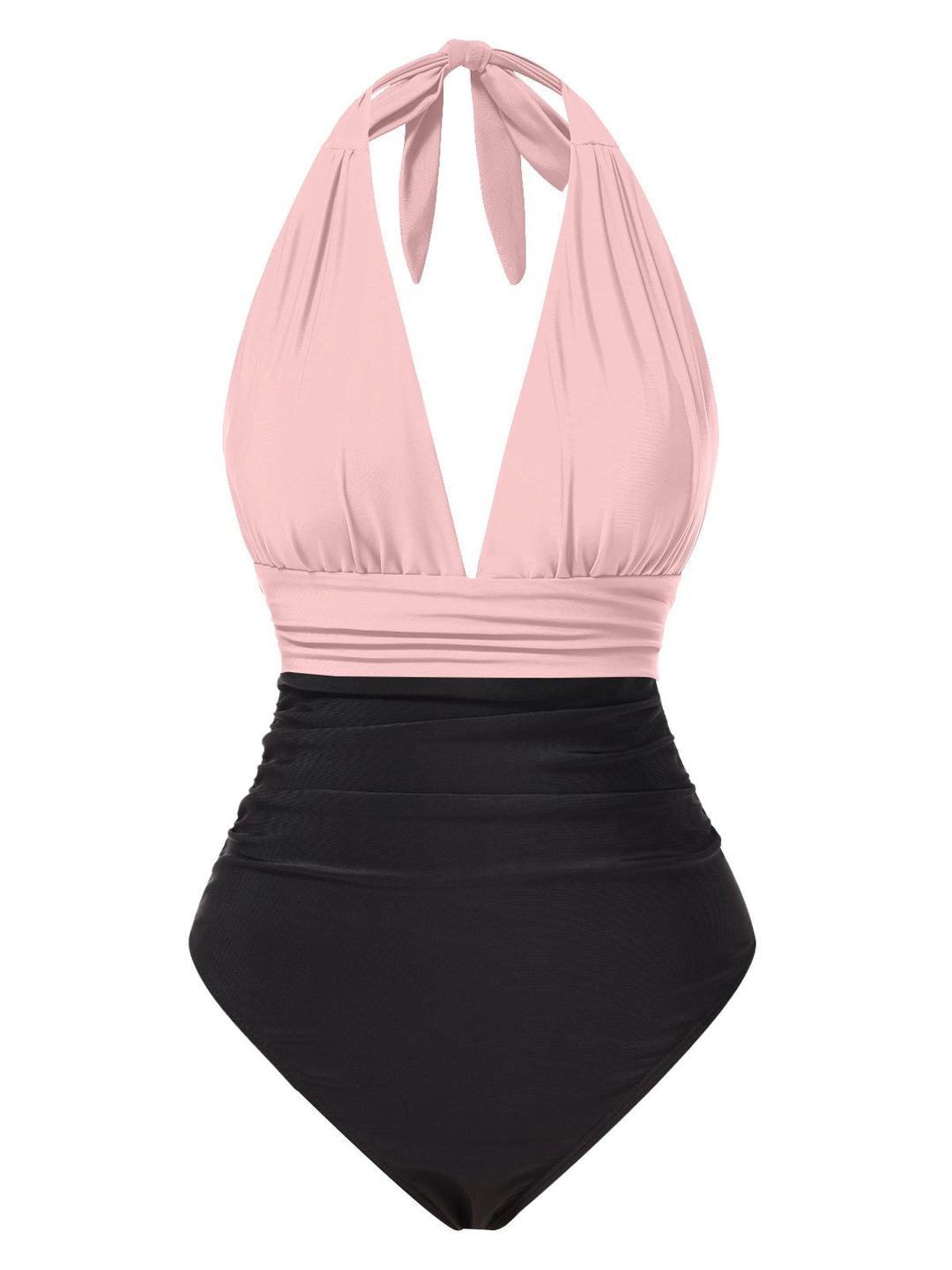 Solid Halter Patchwork OnePiece|| vintage swimsuit, retro beachwear