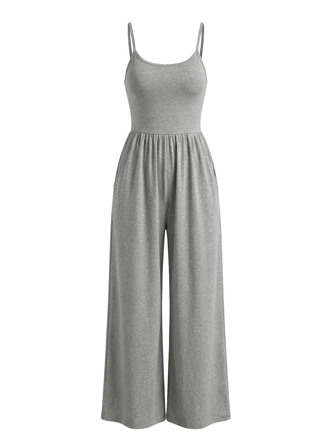 1930s Solid Knitted Spaghetti Straps Wide-Leg Jumpsuit - vintage romper, retro jumpsuit, playful style for vintage lovers