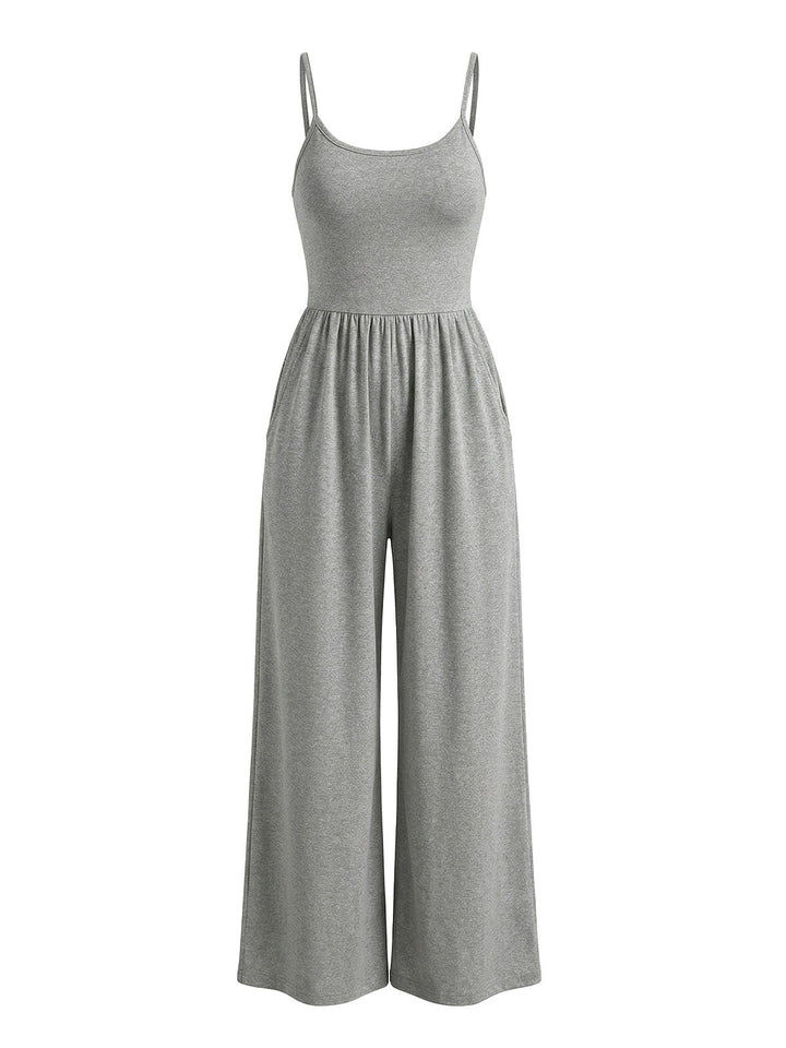 1930s Solid Knitted Spaghetti Straps Wide-Leg Jumpsuit - vintage romper, retro jumpsuit, playful style for vintage lovers