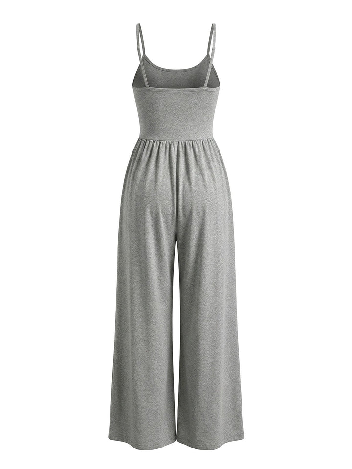 1930s Solid Knitted Spaghetti Straps Wide-Leg Jumpsuit: beautiful vintage romper, retro jumpsuit, playful style with timeless appeal