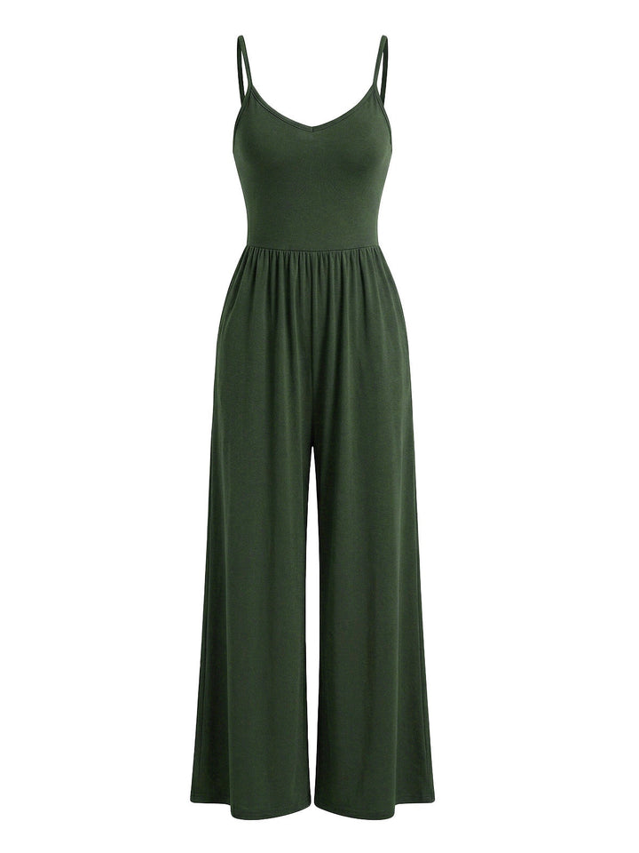 1930s Solid Knitted Spaghetti Straps Wide-Leg Jumpsuit | vintage romper, retro jumpsuit, playful style - perfect for retro fashion enthusiasts