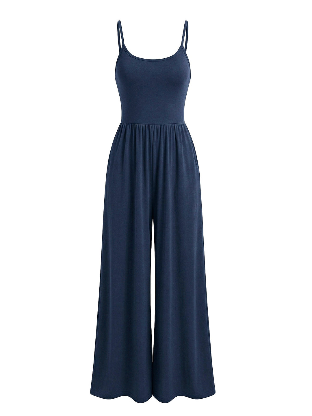 1930s Solid Knitted Spaghetti Straps Wide-Leg Jumpsuit - vintage romper, retro jumpsuit, playful style for vintage lovers