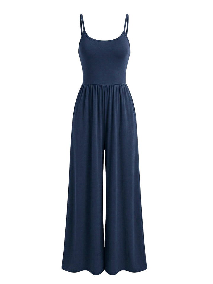 1930s Solid Knitted Spaghetti Straps Wide-Leg Jumpsuit - vintage romper, retro jumpsuit, playful style for vintage lovers