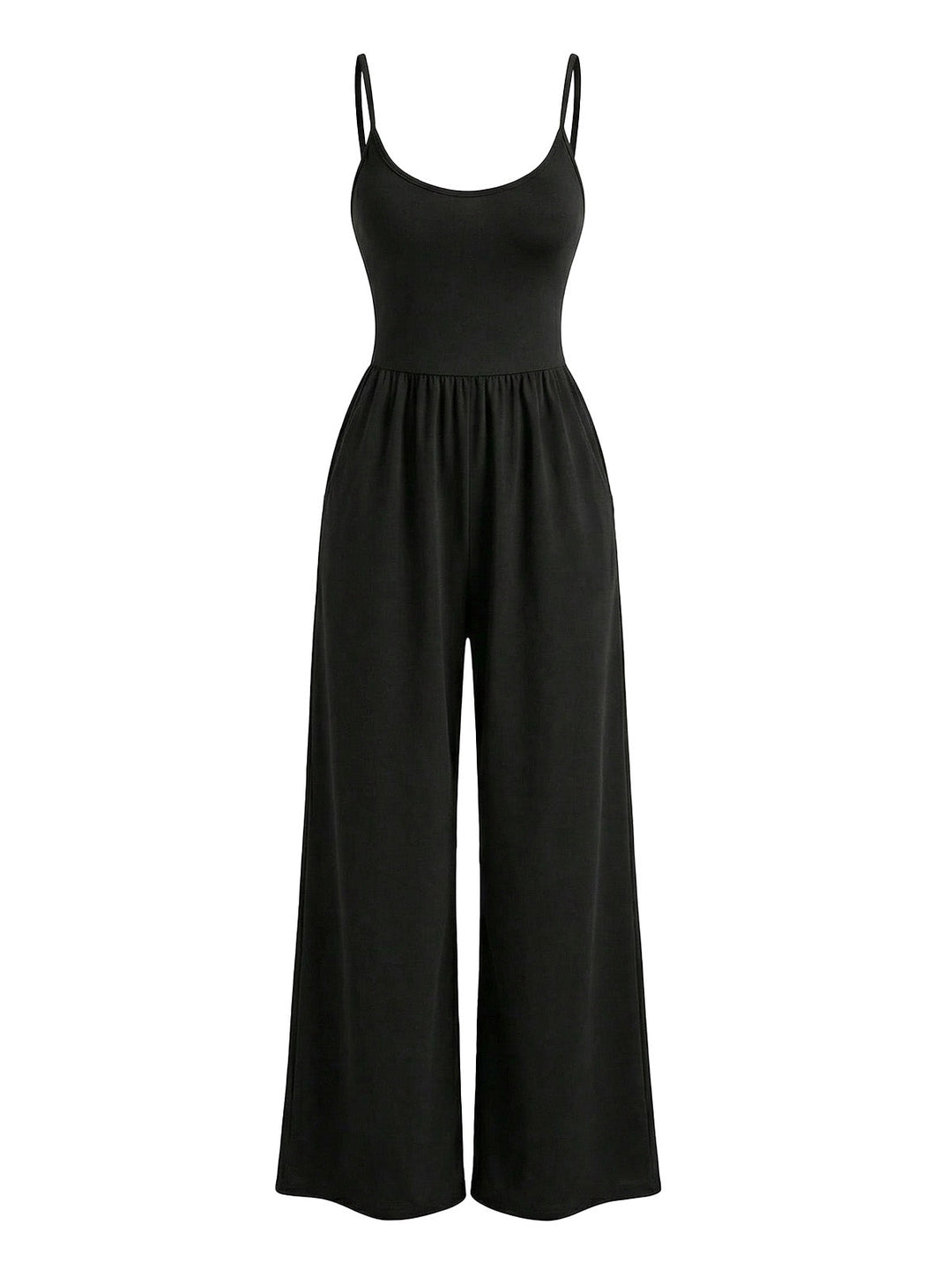 1930s Solid Knitted Spaghetti Straps Wide-Leg Jumpsuit | vintage romper, retro jumpsuit, playful style - perfect for retro fashion enthusiasts