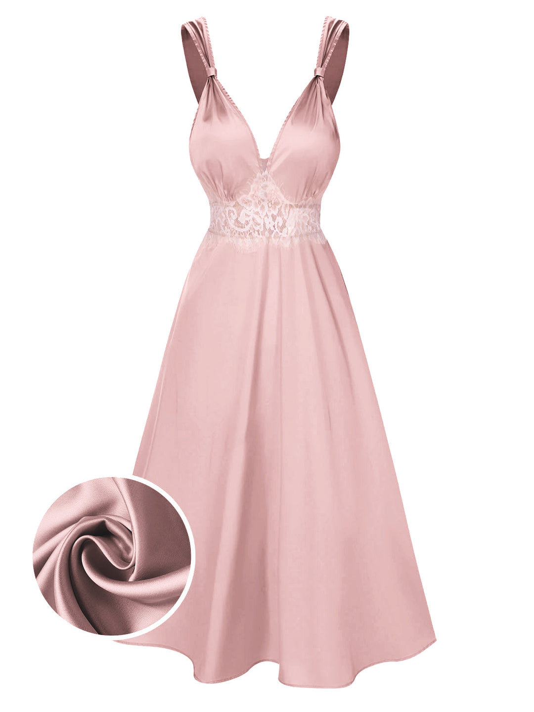 She slips into this Solid Lace Satin Nightgown and suddenly it&