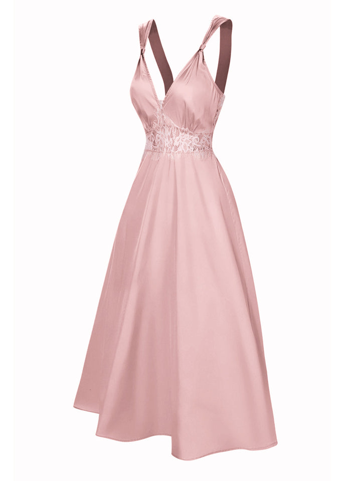 This Solid Lace Satin Nightgown wraps her in elegance, one twirl at a time
