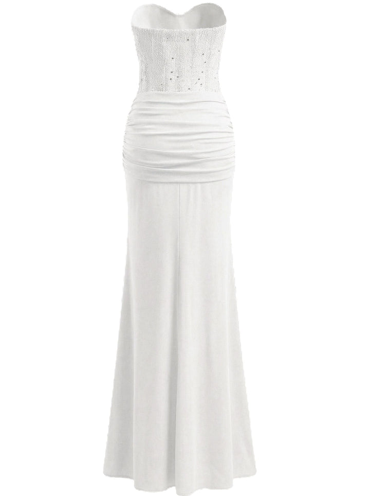 1930s Solid Lace-Up Strapless Maxi Dress - vintage dress, retro fashion