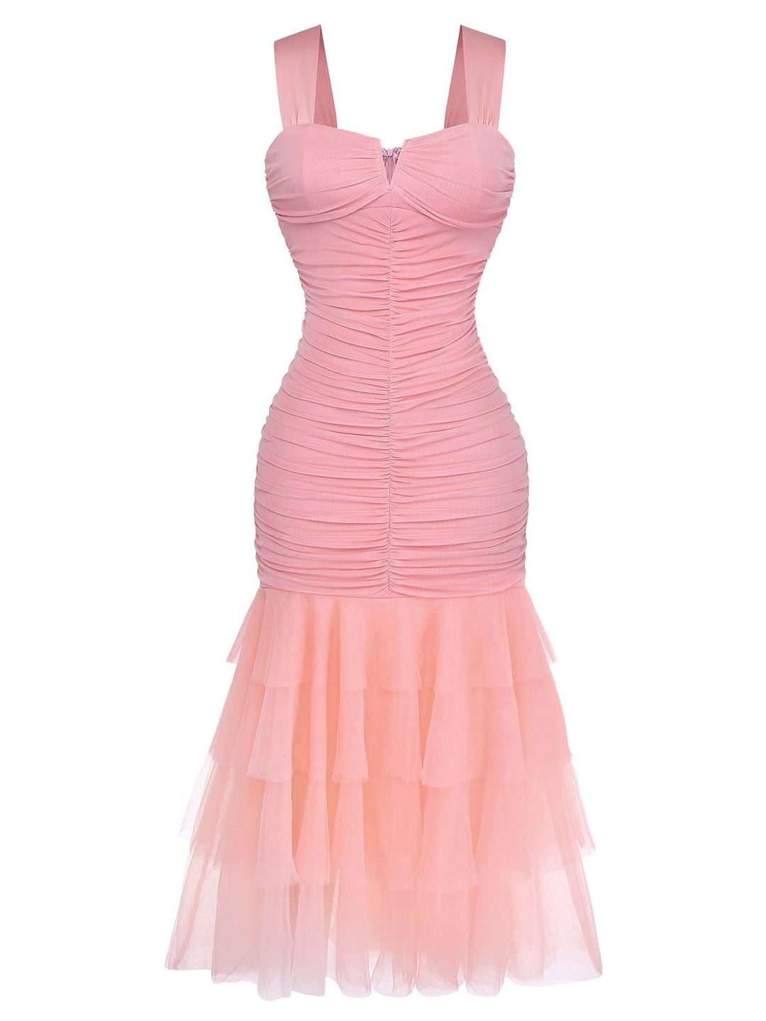 1930s Solid Mesh Patchwork Ruched Bodycon Dress - vintage dress, retro fashion