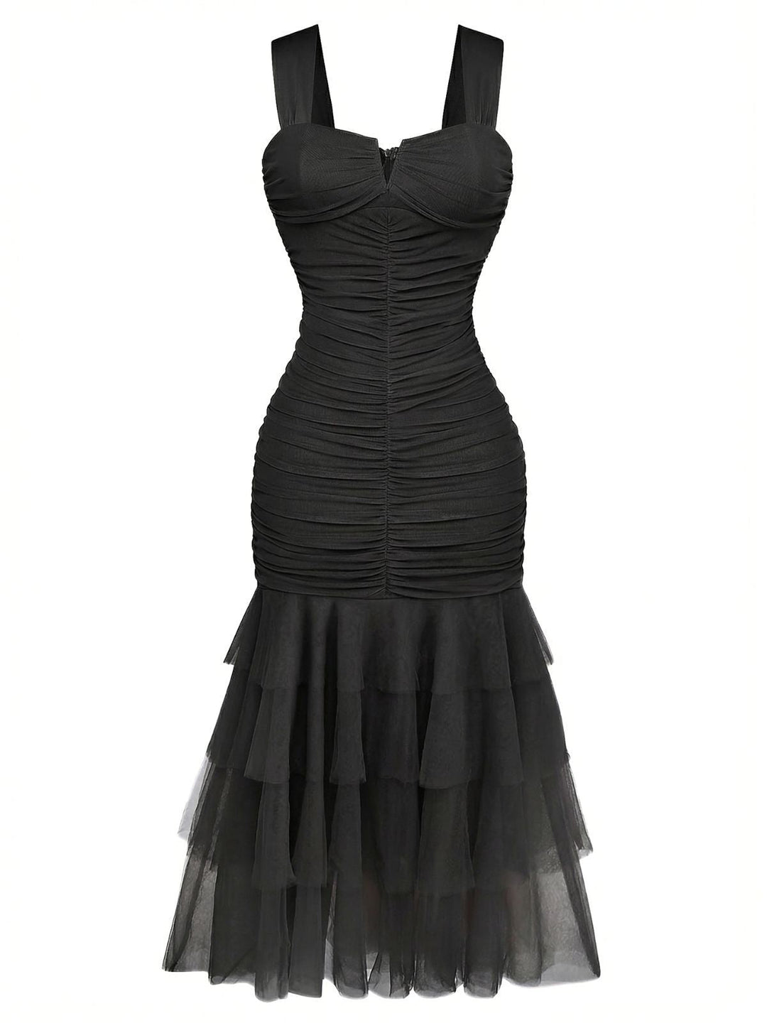 1930s Solid Mesh Patchwork Ruched Bodycon Dress - vintage dress, retro fashion