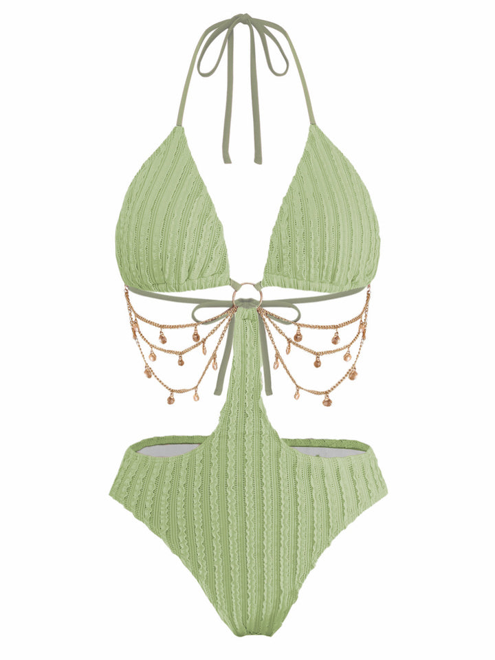 1930s Solid Metal Chain Cutout Swimsuit - vintage swimwear, retro swimsuit, pin-up style for vintage lovers
