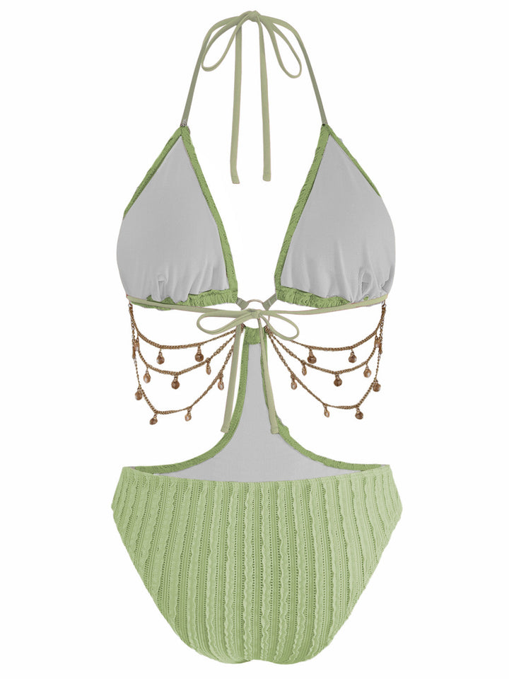 1930s Solid Metal Chain Cutout Swimsuit: beautiful vintage swimwear, retro swimsuit, pin-up style with timeless appeal