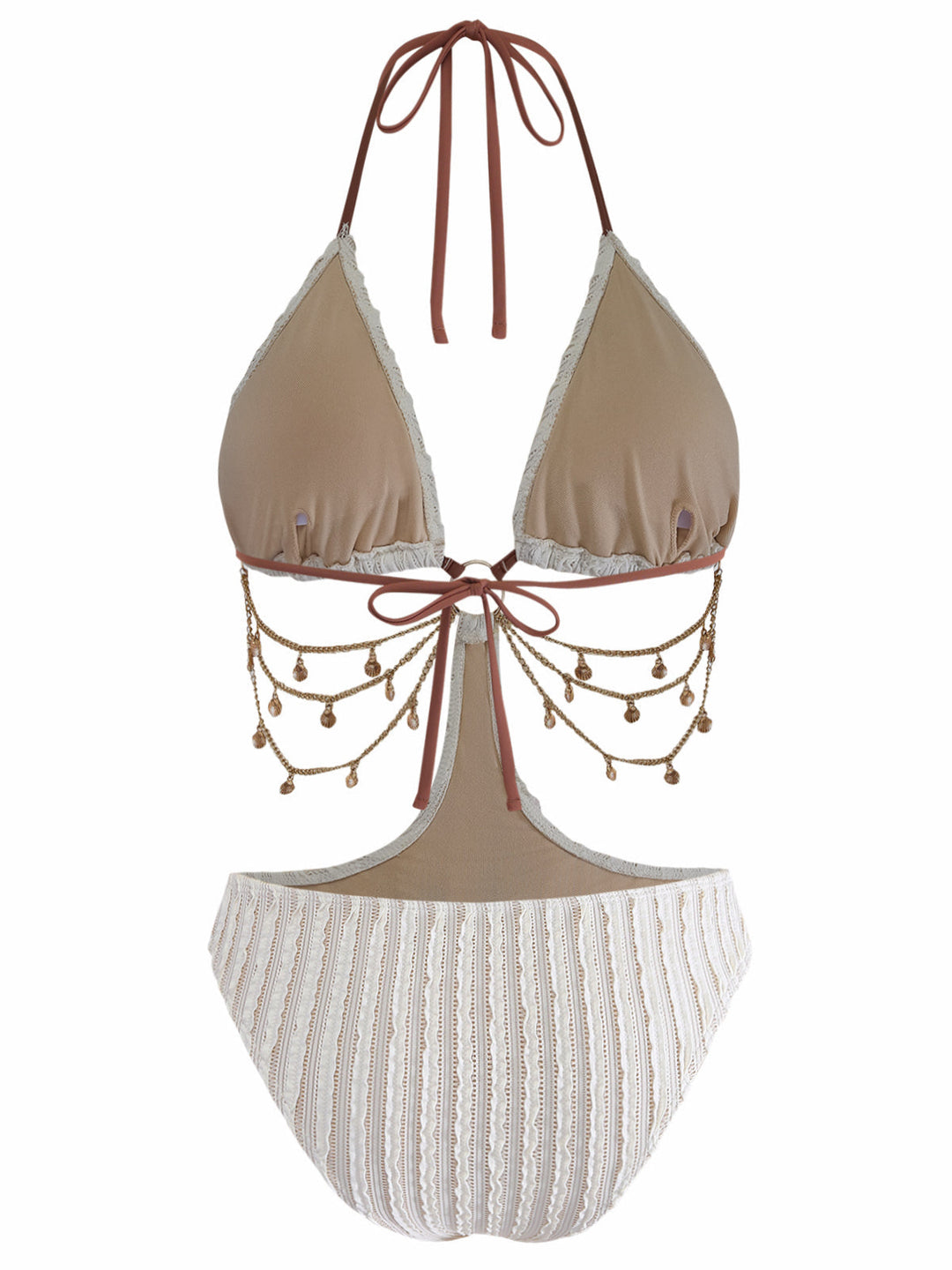 Solid Metal Chain Cutout Swimsuit - vintage swimwear, retro swimsuit, style for vintage lovers
