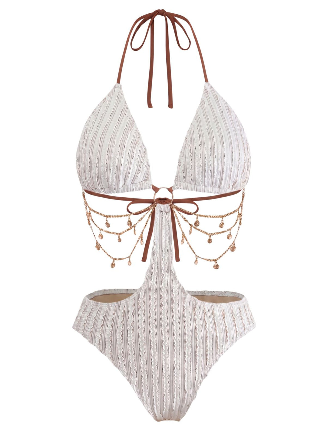 Solid Metal Chain Cutout Swimsuit, vintage swimsuit, swimwear - perfect for women who love vintage and retro fashion