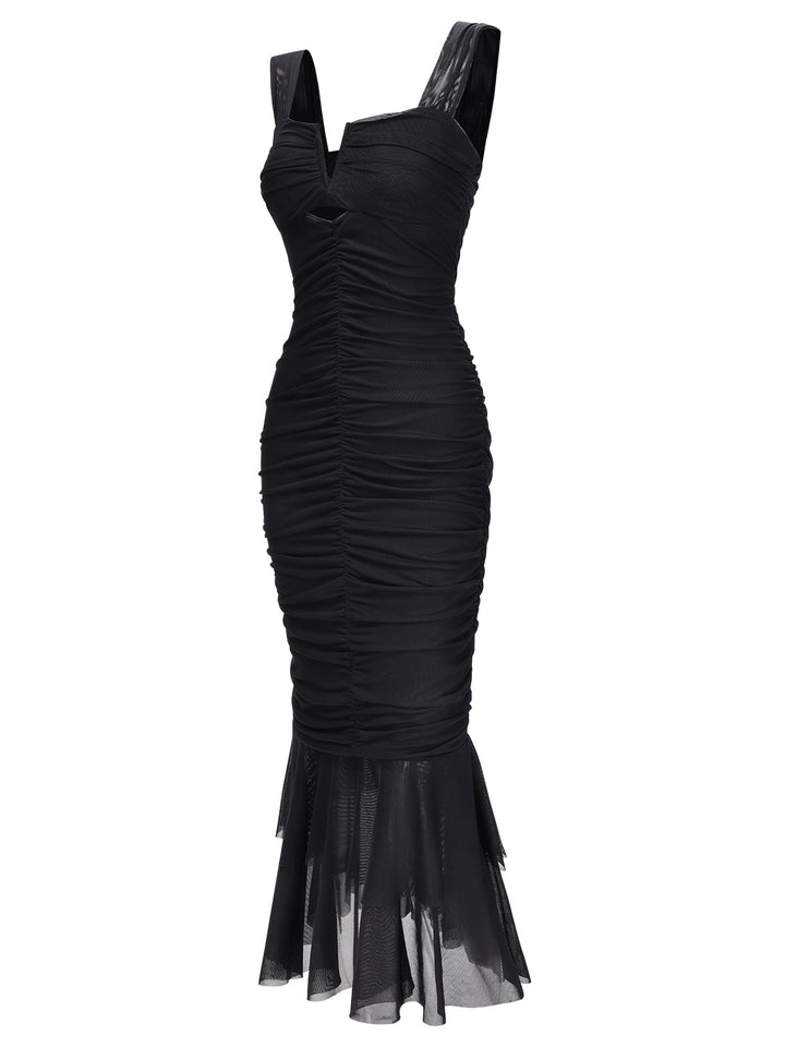 1930s Solid Pleated Wide Strap Fishtail Dress, vintage dress, retro fashion - perfect for women who love vintage and retro fashion