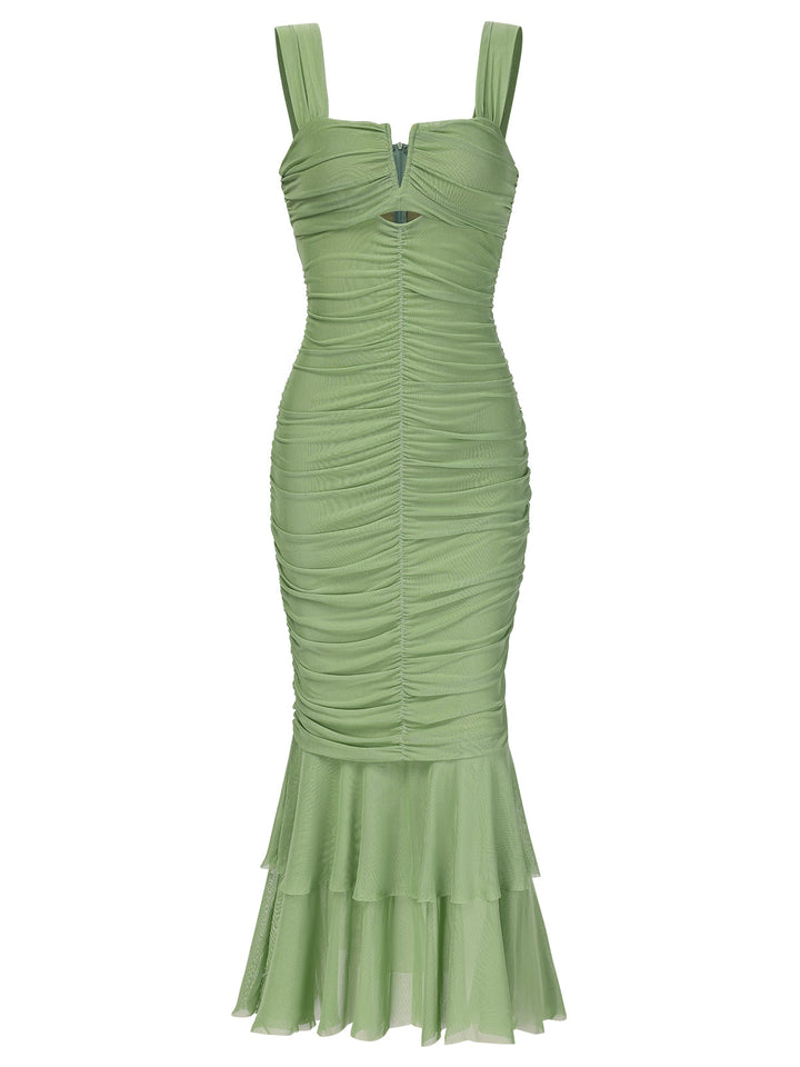 1930s Solid Pleated Wide Strap Fishtail Dress, vintage dress, retro fashion - perfect for women who love vintage and retro fashion